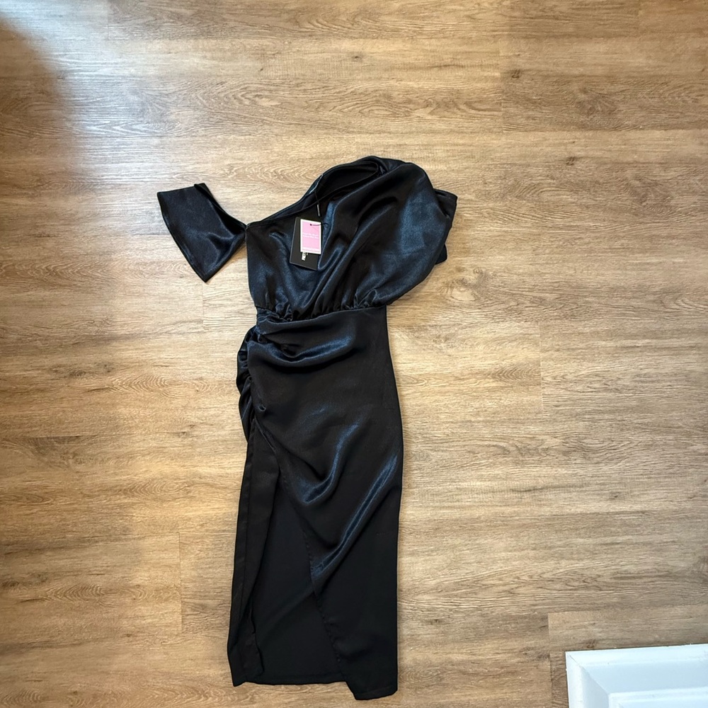 Pretty Little Thing Satin High Slit/Off the Shoulder Dress